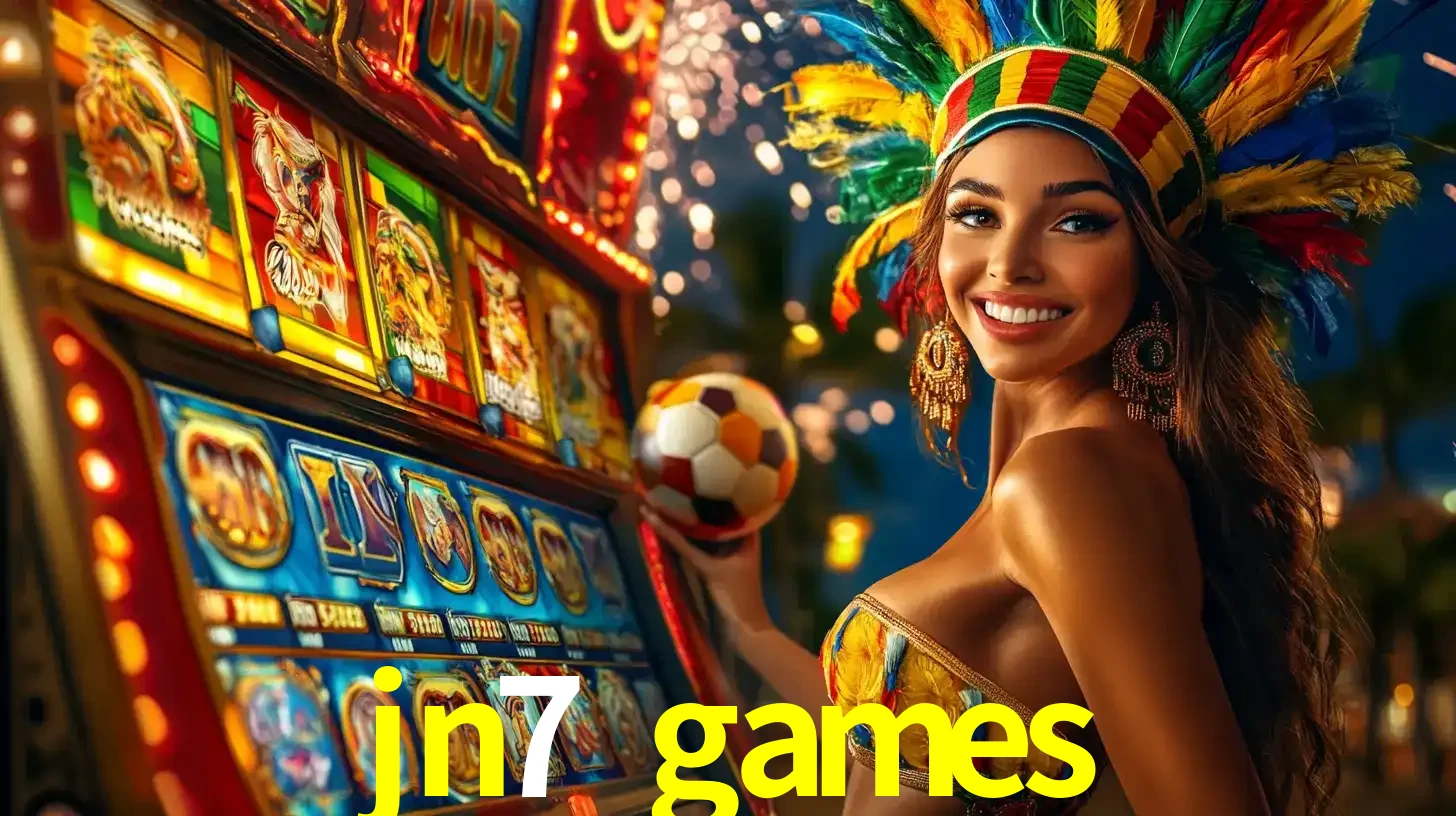 Mulher com um cocar de carnaval ao lado de uma máquina de caça-níqueis enquanto segura uma bola de futebol, mostrando a união da diversão de cassino e esportes no jn7 games.