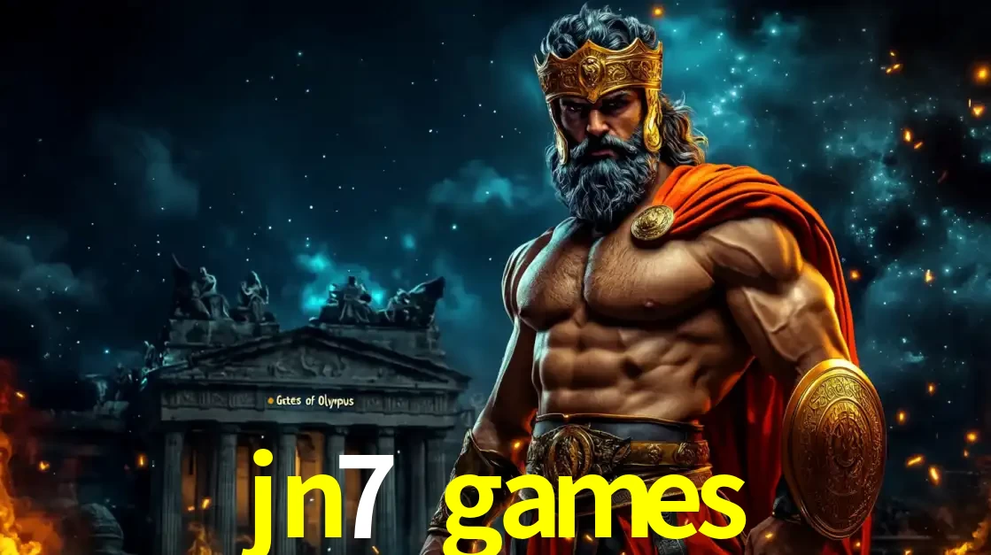 O poderoso Zeus do jogo de slot Gates of Olympus em frente ao seu templo, pronto para lançar multiplicadores divinos e prêmios épicos no cassino online jn7 games.