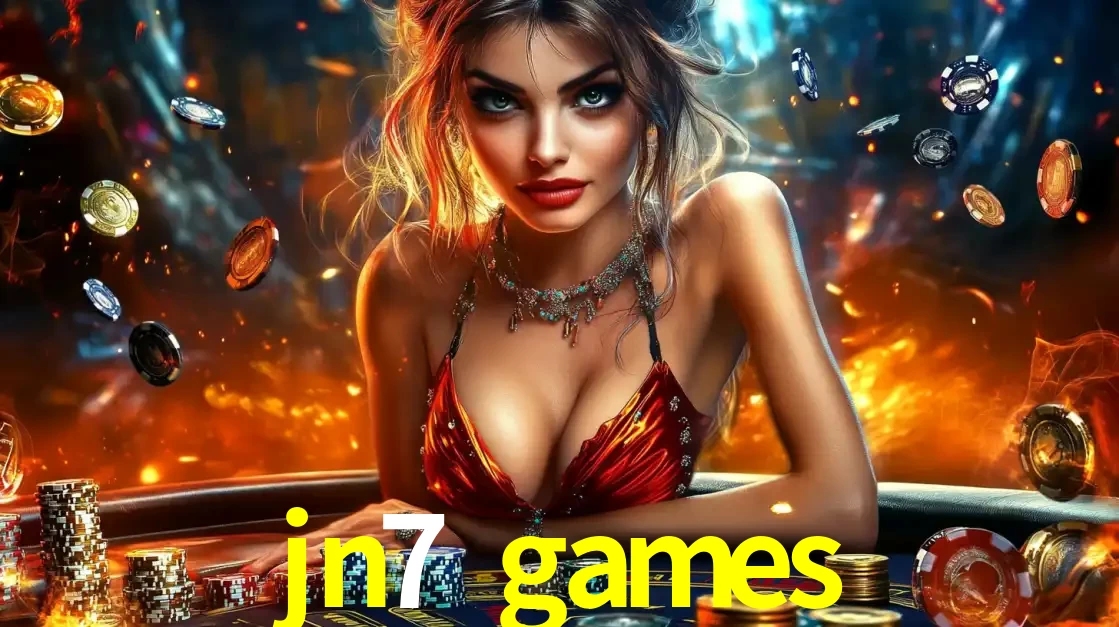 Mulher em uma mesa de cassino com pilhas de fichas e um fundo de fogo, pronta para uma rodada de altas apostas nos jogos de mesa emocionantes do cassino jn7 games.