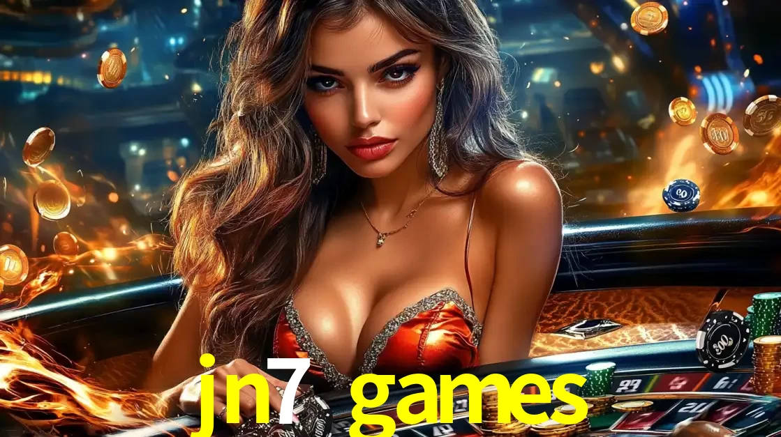 Mulher glamourosa em uma mesa de roleta com um fundo de chamas e moedas voadoras, pronta para fazer sua aposta e ganhar grandes prêmios no cassino ao vivo jn7 games.